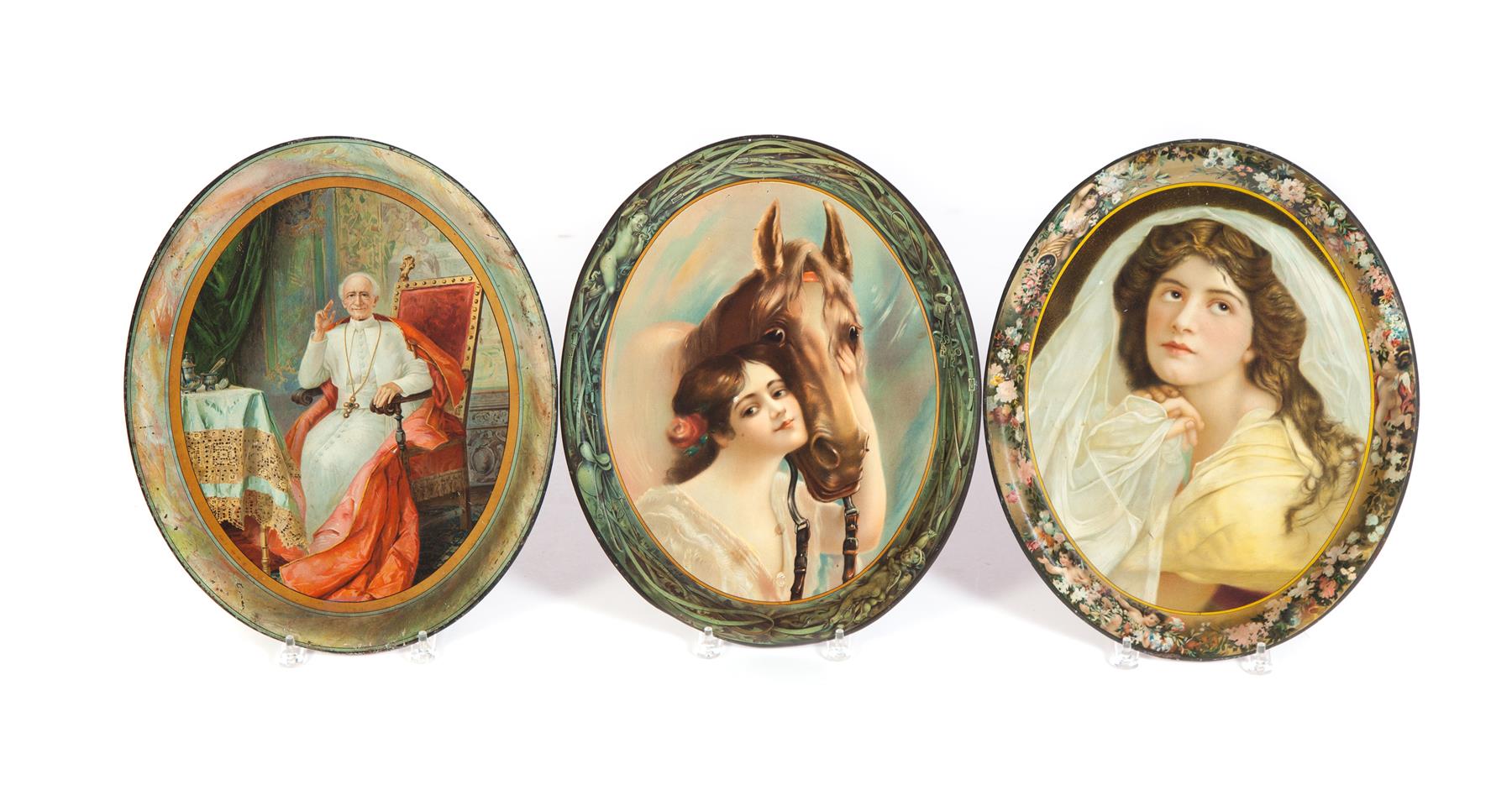 Appraisal: THREE PORTRAIT TRAYS American early th century One of a