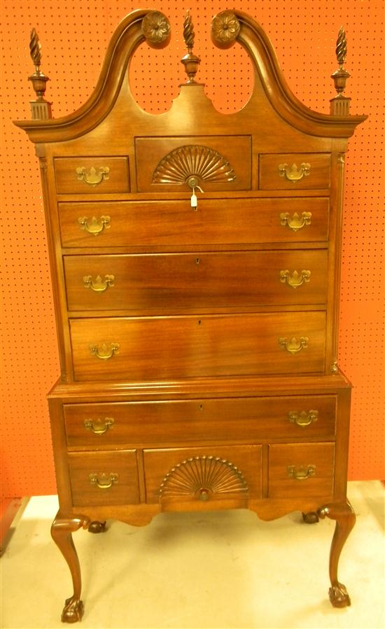 Appraisal: Chippendale Style highboy in two parts mahogany and mahogany veneer