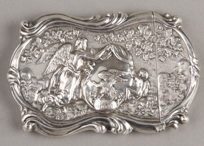 Appraisal: Sterling card case features putti figures surrounding central figure of