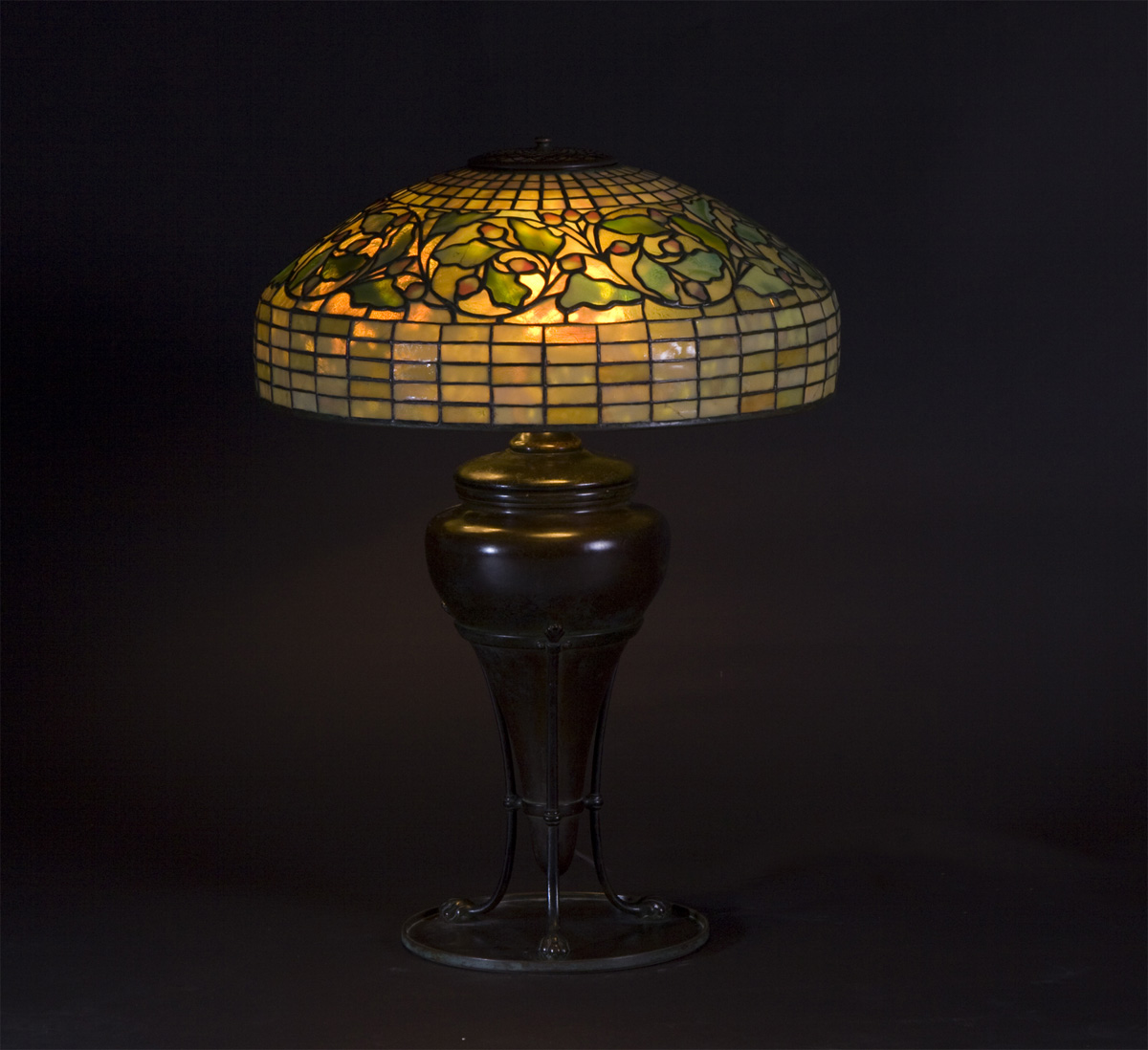 Appraisal: Sgn Tiffany Studios Acorn Oak Leaves Lamp Shade numbered Base