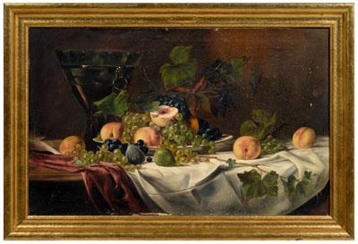 Appraisal: Marta Hartung still life German th century peaches grapes figs