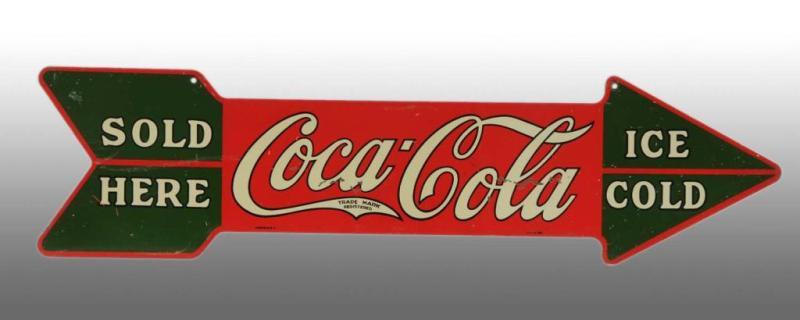 Appraisal: Heavy Tin Coca-Cola -Sided Die-Cut Arrow Sign Description A few