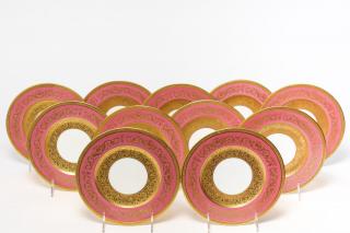 Appraisal: Royal Worcester Porcelain Dessert Plates With pink enamel and gilded