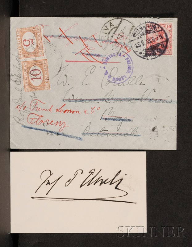 Appraisal: Ehrlich Paul - Signature card with envelope undated to E