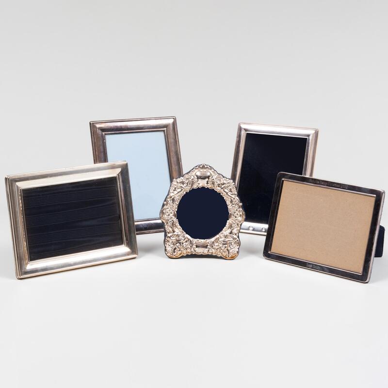 Appraisal: Group of Four Silver Picture Frames Variously marked together with