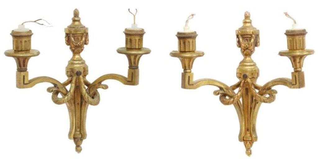 Appraisal: pair Louis XVI style gilt-metal two-light wall sconces th c