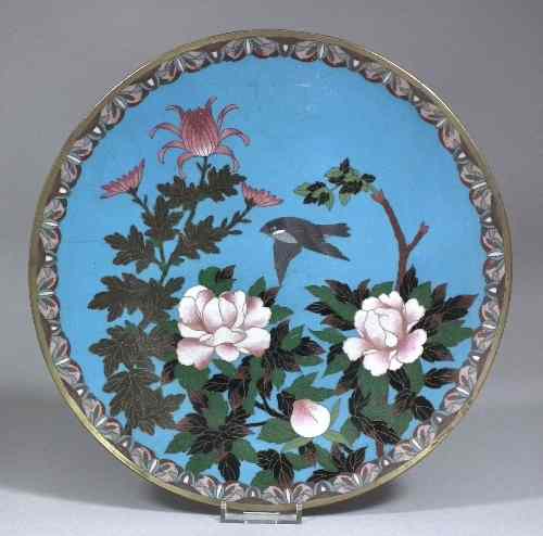 Appraisal: A Japanese cloisonne circular charger decorated with a bird amongst