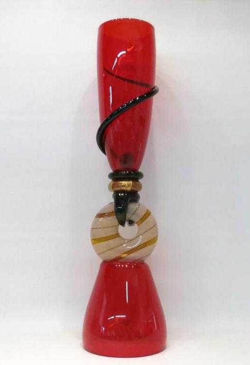 Appraisal: DAVID GARCIA ATTRIBUTED STUDIO ART GLASS VASE comprised of red