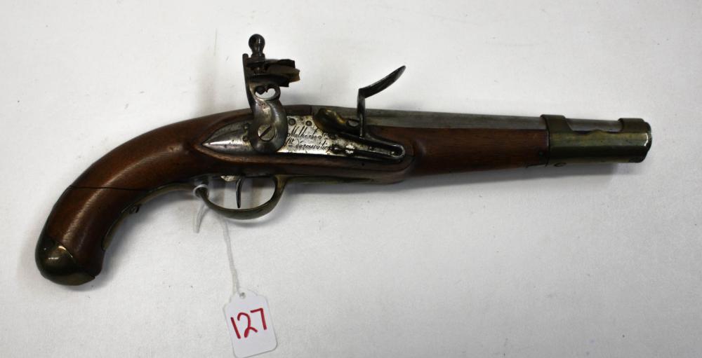 Appraisal: AUSTRIAN MODEL FLINTLOCK PISTOL approximately caliber mm barrel White finish