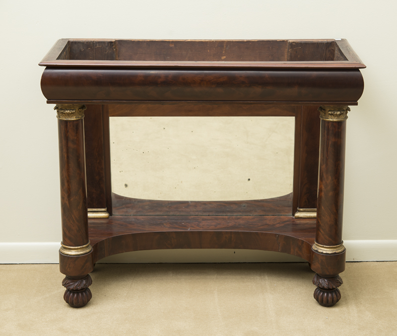 Appraisal: AMERICAN CLASSICAL MAHOGANY CONSOLE Lacking top x x in Estimate