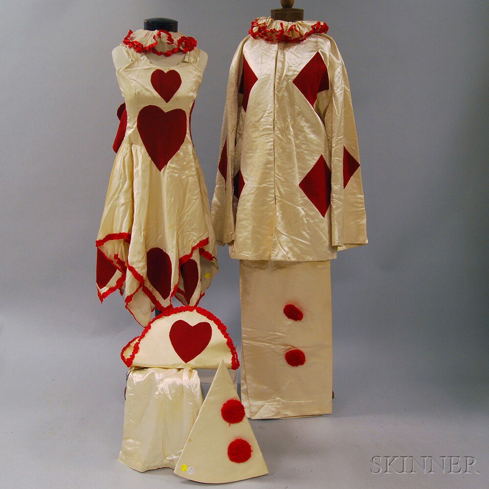 Appraisal: Group of Ivory and Red Satin and Felt Theatre Costumes