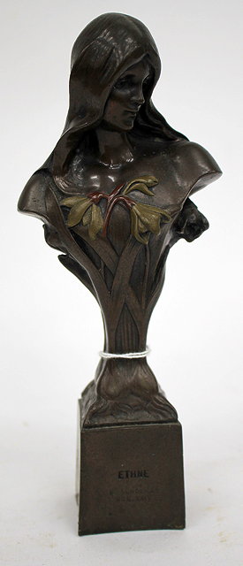 Appraisal: GIOVANNI SCHOEMAN - 'Ethne' bronzed bust of an Art Nouveau