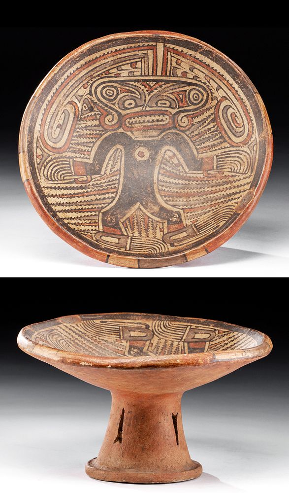 Appraisal: Cocle Polychrome Pedestal Bowl w Crocodile God Pre-Columbian Panama Cocle