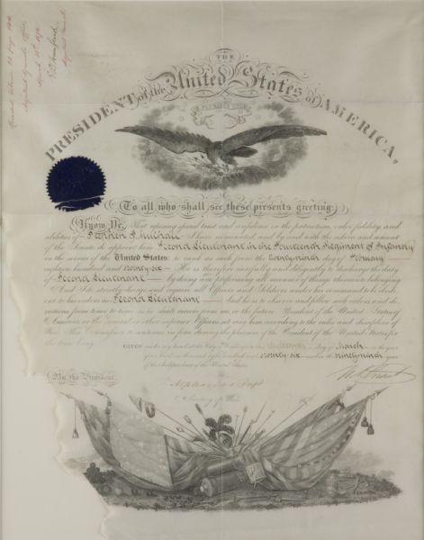 Appraisal: President Grant Document Signed U S Grant countersigned by Secretary