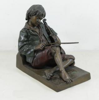 Appraisal: THAREL Leon Patinated Bronze Idle Fiddler Signed 'THAREL Sculp '