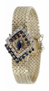 Appraisal: kt Diamond and Sapphire Watch lady's vintage style covered watch