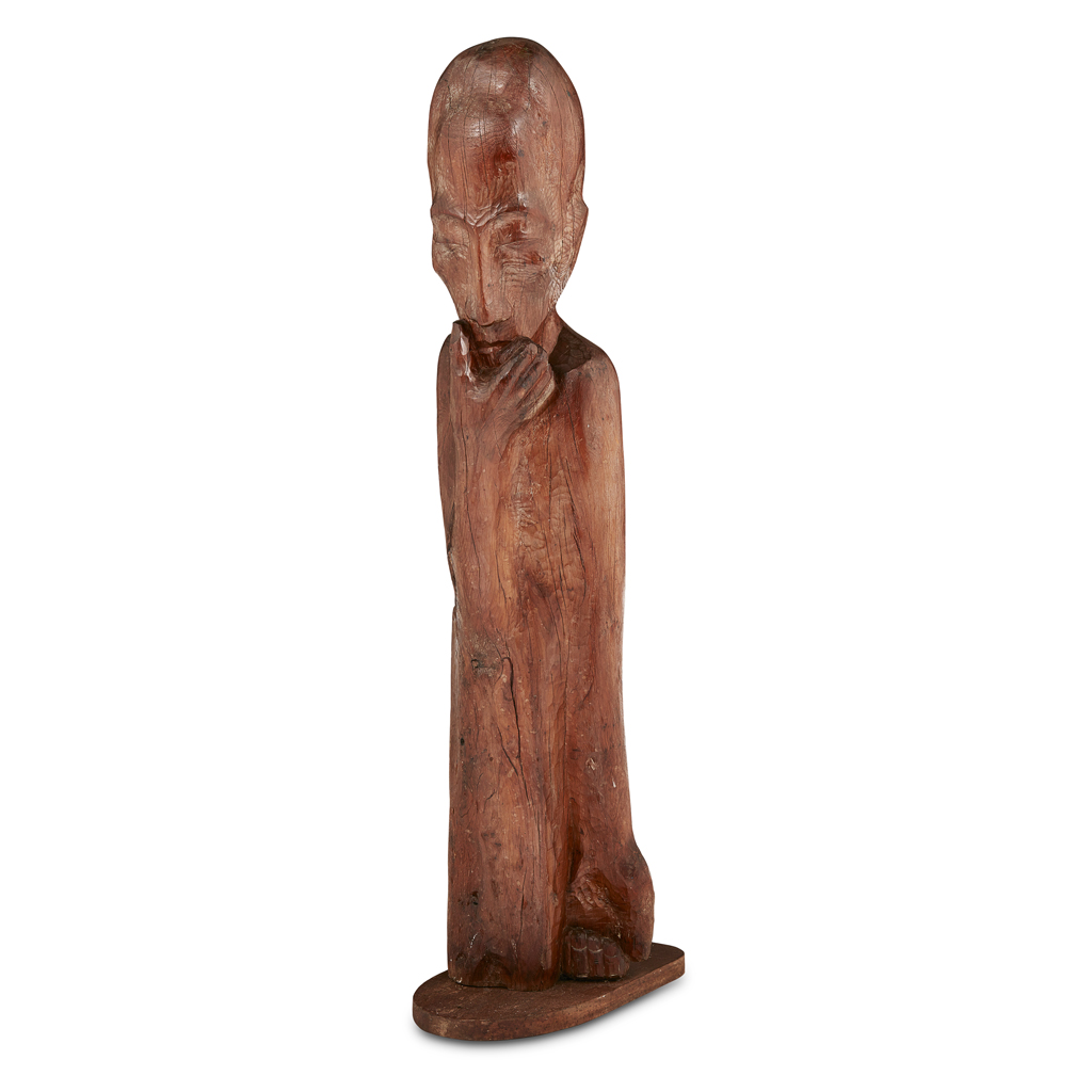 Appraisal: BRIAN LE MAR STANDING MAN carved oak figure cm high