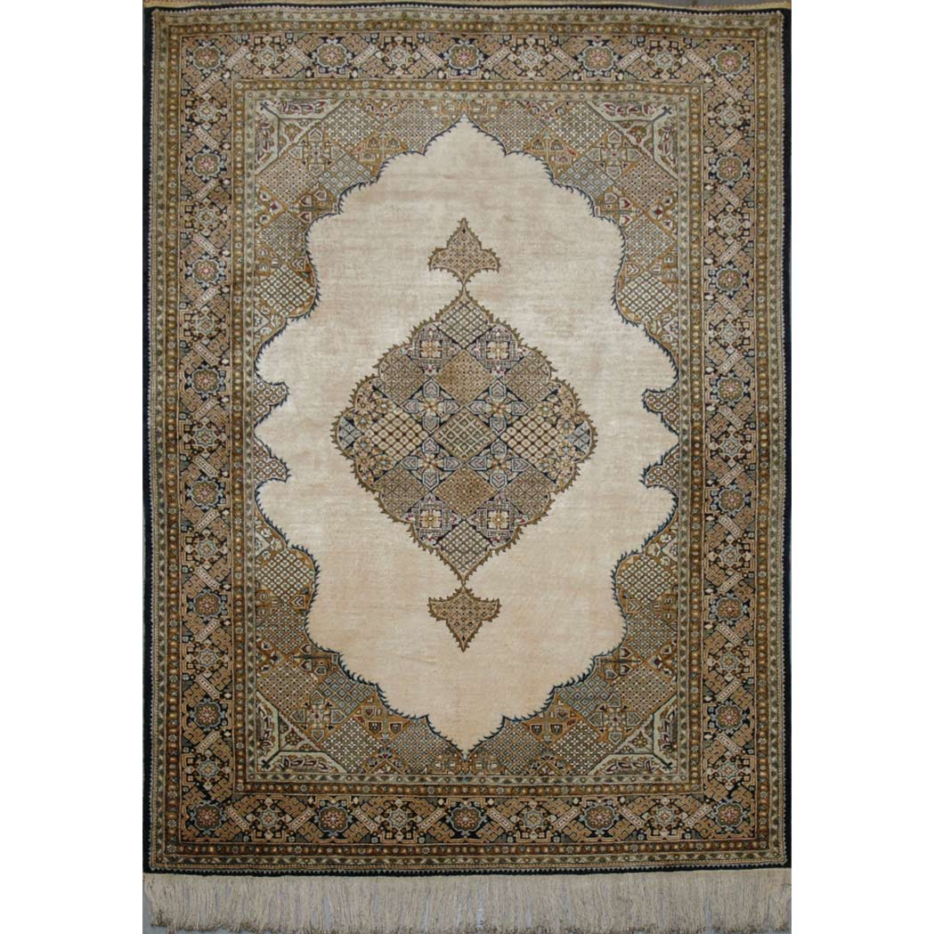 Appraisal: Qum Silk Rug Central Iran contemporary The open ivory field