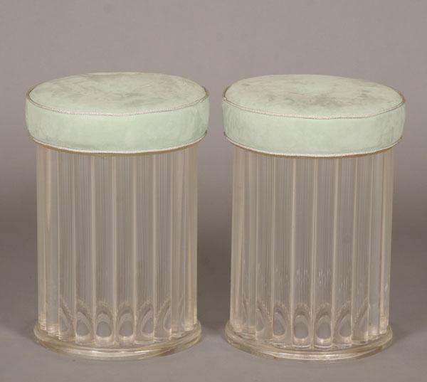 Appraisal: Pair Hollywood Regency lucite tube form stools with sueded cushion