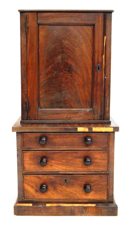 Appraisal: th C diminutive cupboard mahogany and mahogany veneer hinged cabinet