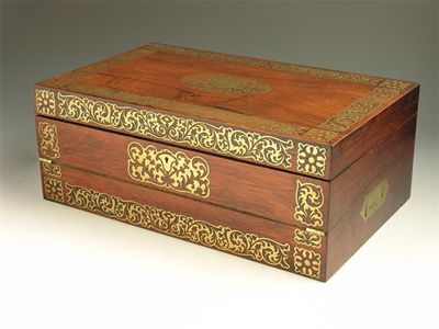 Appraisal: An early th century rosewood and brass marquetry writing slope