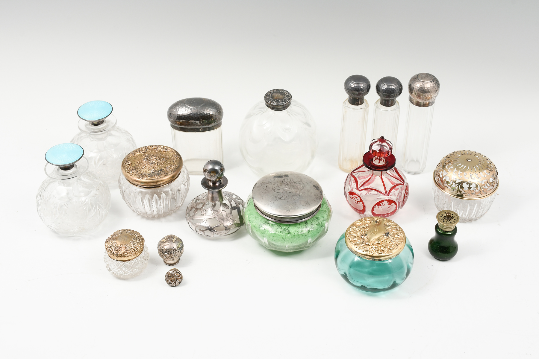 Appraisal: PC PERFUME BOTTLES DRESSER JARS pc collection of Sterling lidded