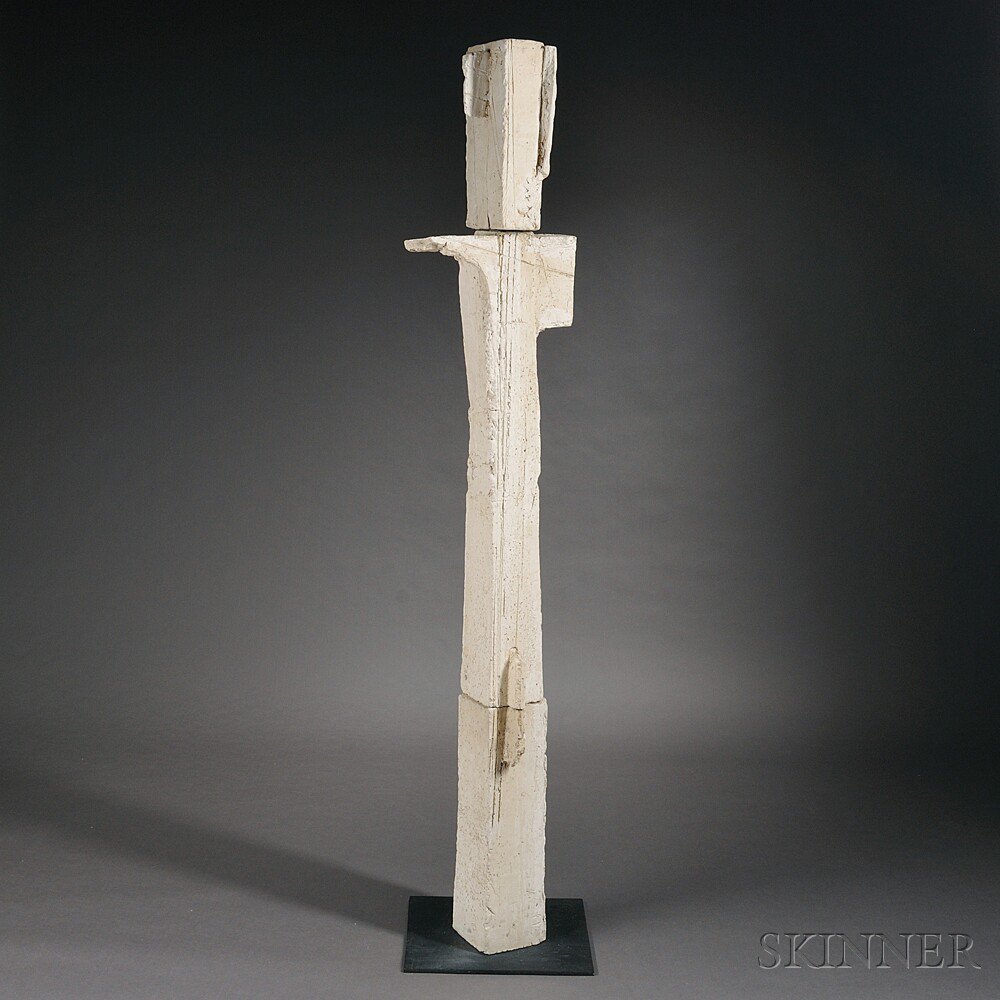 Appraisal: Dennis Gallagher Vertical Sculpture Ceramic White glazed ceramic segments mounted