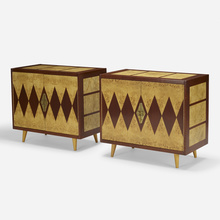 Appraisal: Art Deco NIGHTSTANDS PAIR c mahogany maple burl maple brass