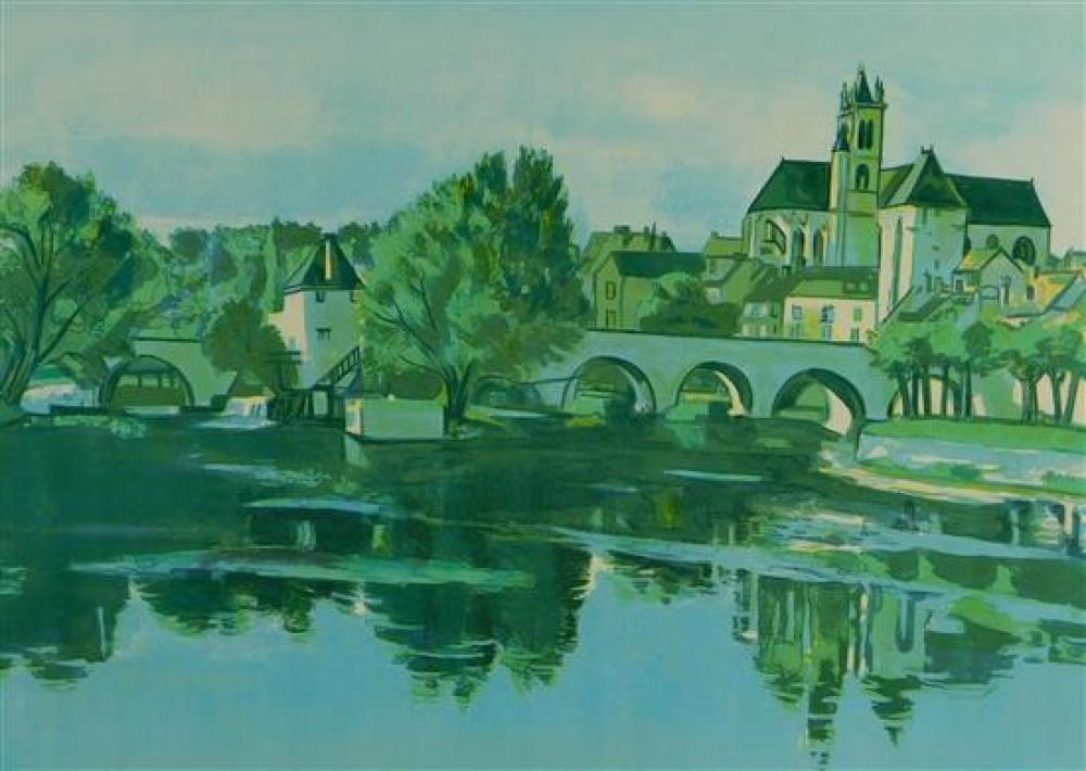 Appraisal: Roger Forissier France - Village sur la Loire Lithograph c