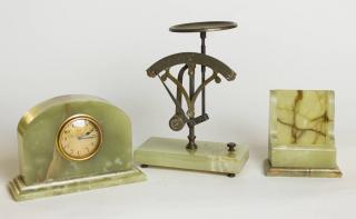 Appraisal: Piece Onyx Art Deco Desk Clock Scale and Card Holder