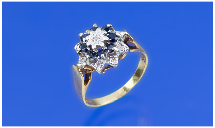 Appraisal: ct Gold Diamond Sapphire Cluster Ring Set With A Central