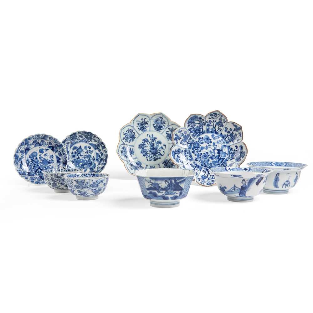 Appraisal: GROUP OF NINE BLUE AND WHITE WARES QING DYNASTY KANGXI