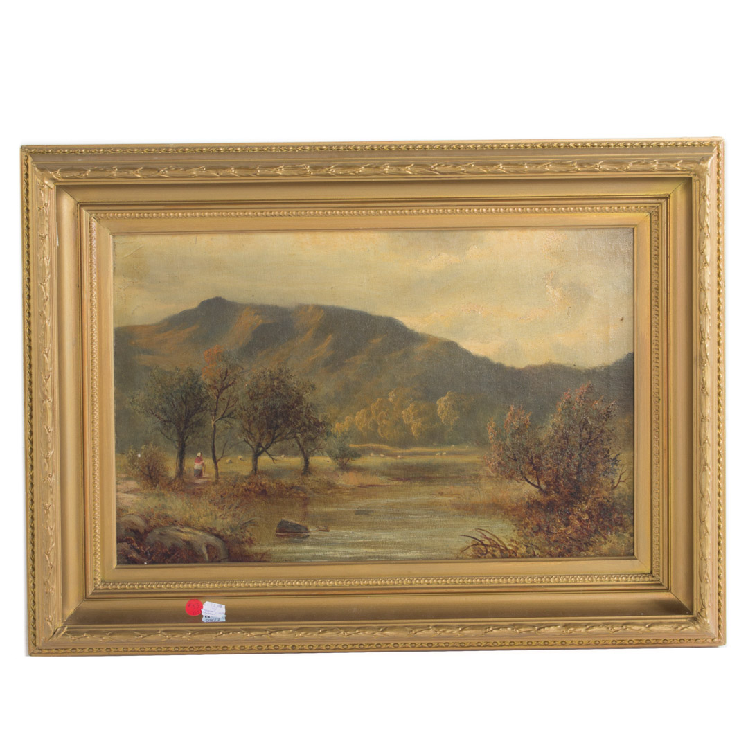 Appraisal: Artist Unknown th c Landscape with Shepherdess signed framed