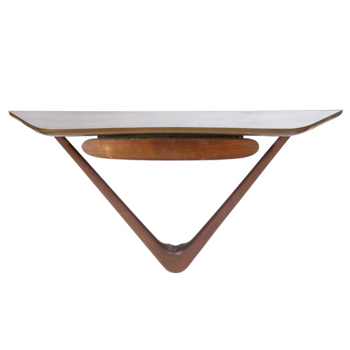 Appraisal: VLADIMIR KAGAN Very rare hanging console no in sculpted walnut