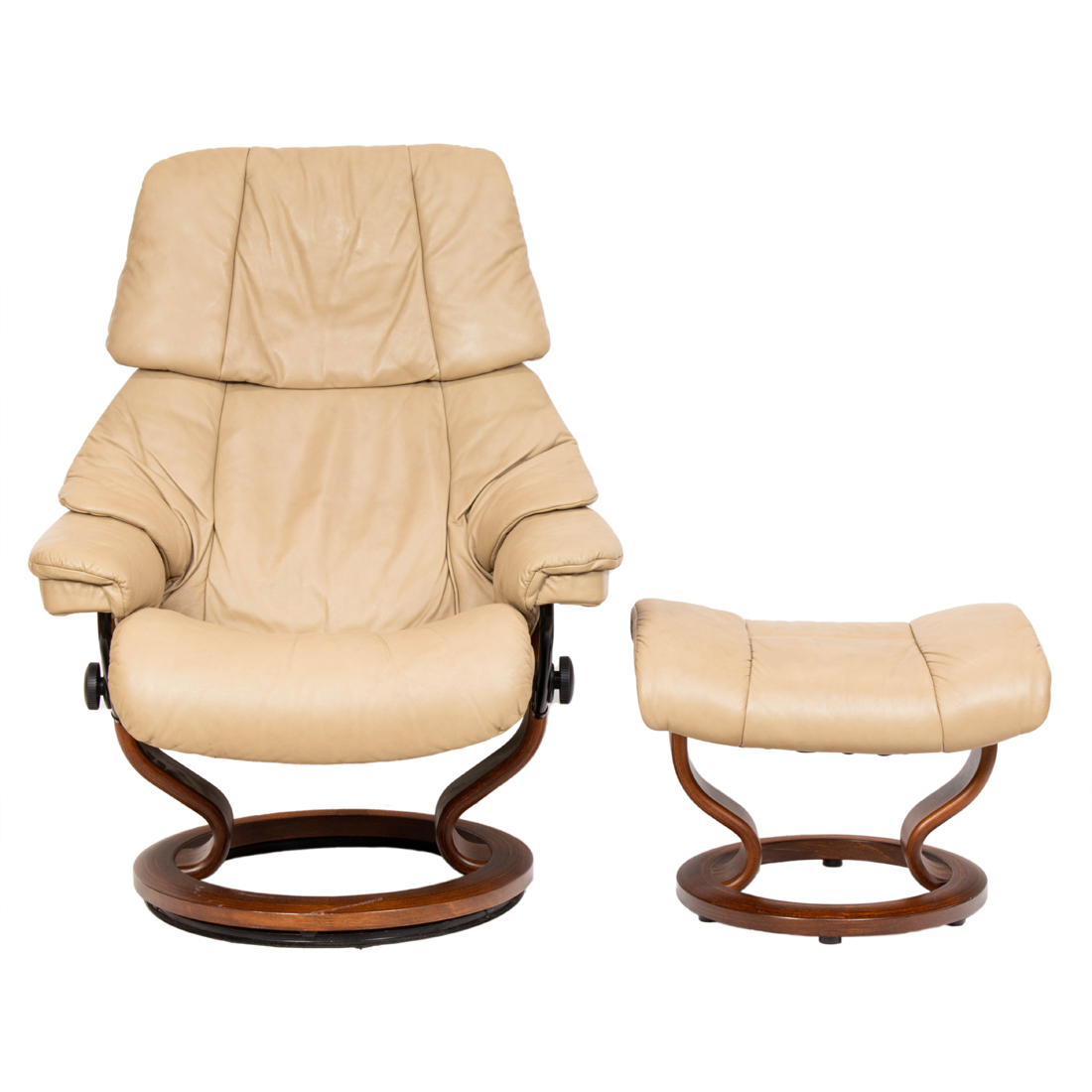 Appraisal: EKORNES STRESSLESS LEATHER LOUNGE CHAIR AND OTTOMAN Ekornes Stressless leather