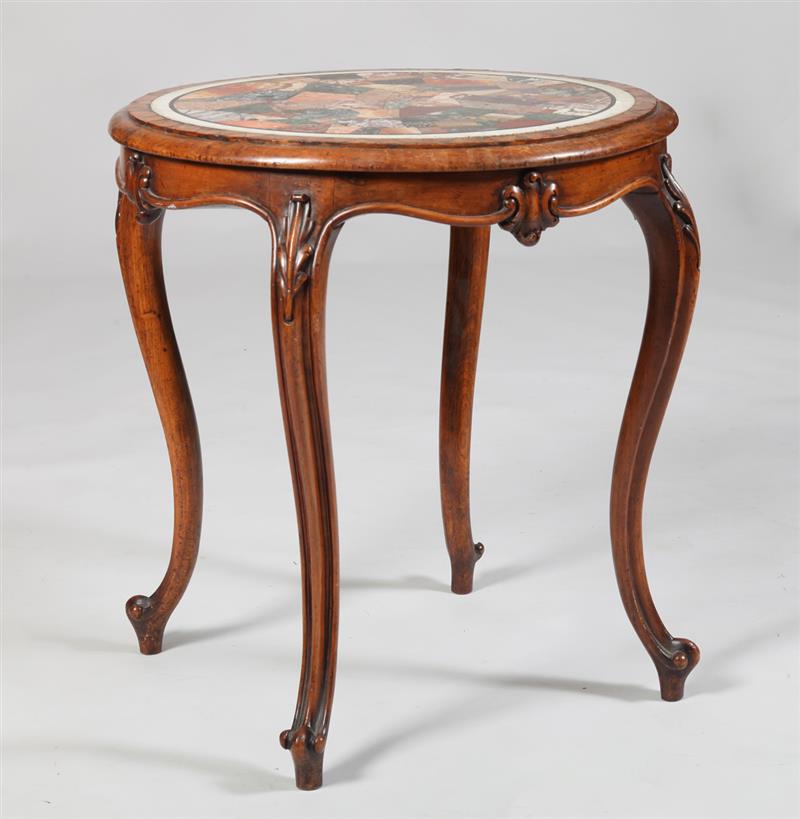 Appraisal: VICTORIAN INLAID WALNUT SPECIMEN MARBLE TABLE With an inset specimen