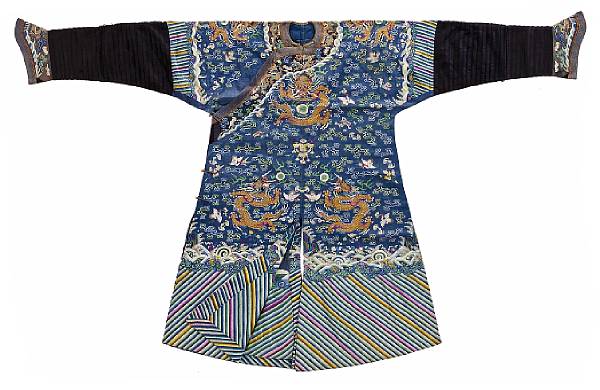 Appraisal: A blue ground kesi-woven silk dragon robe th Century The