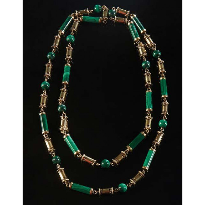 Appraisal: Unusual K Yellow Gold and Malachite Link Necklace with gold