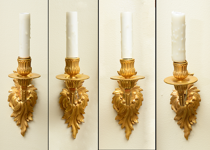 Appraisal: Four Gilt-Metal Wall Sconces Electrified x x in Property from