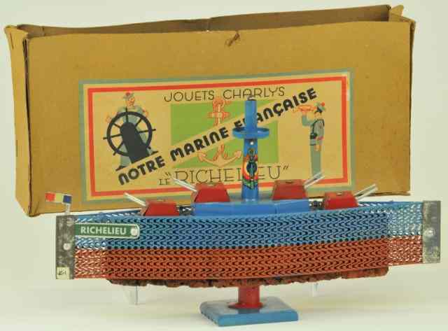 Appraisal: JOUETS CHARLYS BATTLESHIP ''RICHELIEU'' WITH BOX France unique flotation system