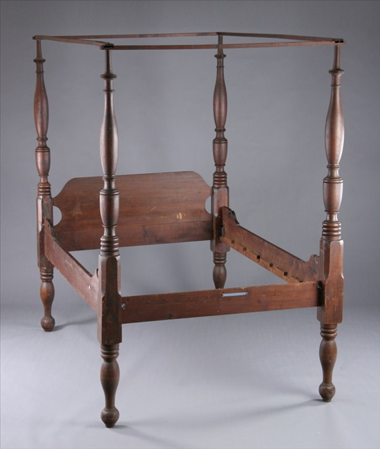 Appraisal: AMERICAN MAPLE DOUBLE-SIZE FOUR-POSTER BED FRAME Mid- th century Well-turned