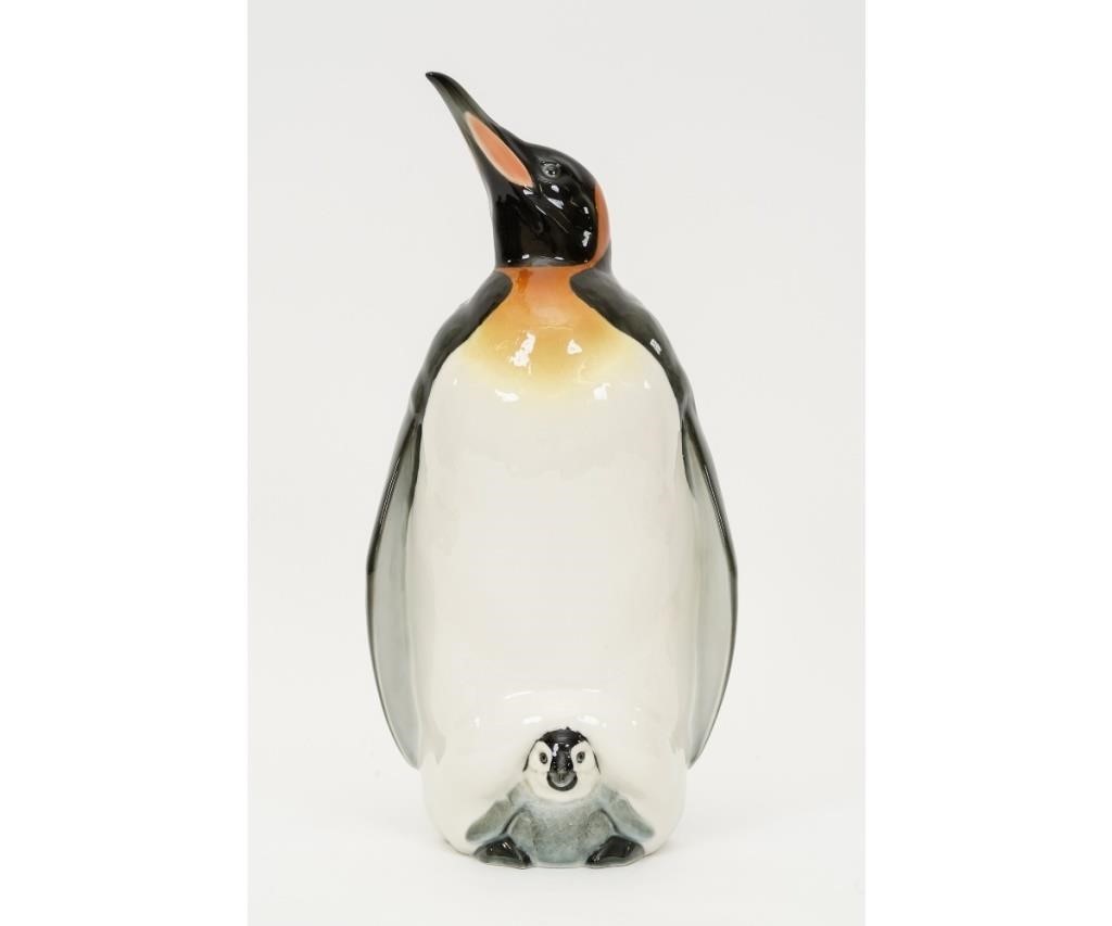 Appraisal: Large ceramic standing penguin with a young nestling by Hutchenruther