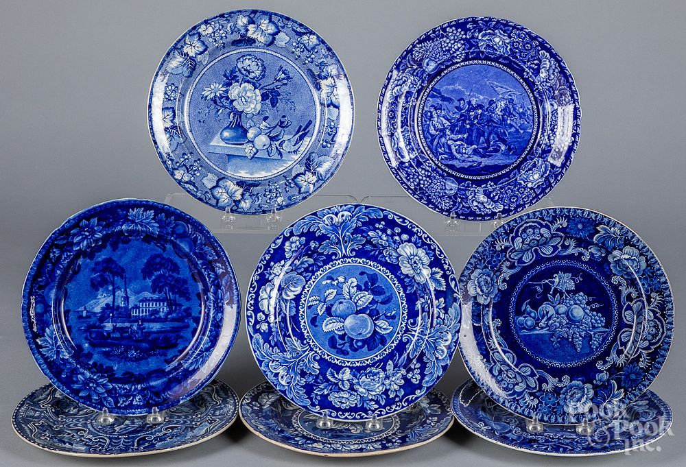 Appraisal: Eight blue Staffordshire plates Eight blue Staffordshire plates to include