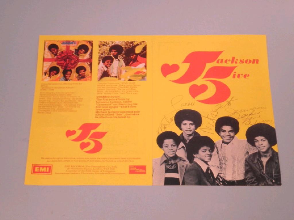 Appraisal: A EMI records leaflet bearing autographs of The Jackson Five