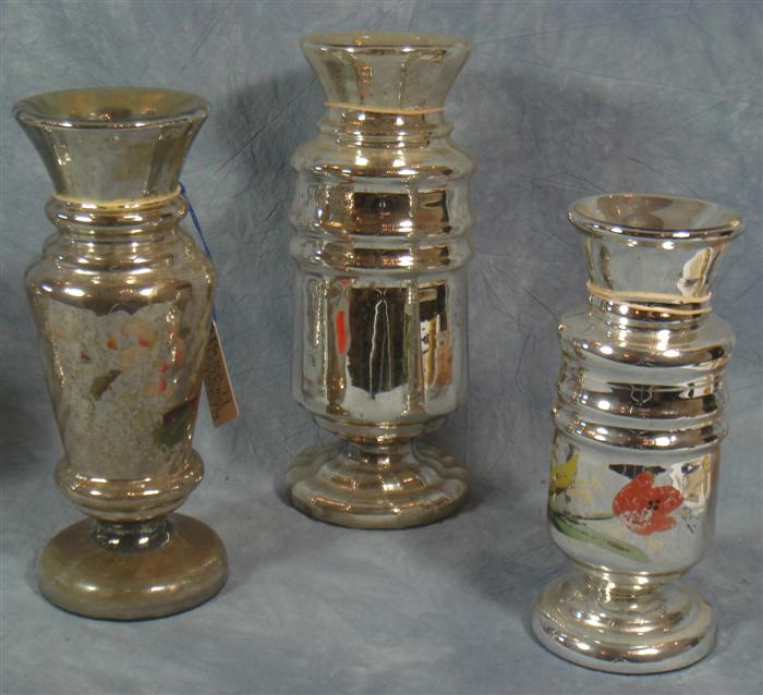 Appraisal: mercury glass vases etched decoration - tall Estimate -