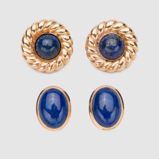 Appraisal: Two Pair K Yellow Gold and Lapis Lazuli Earrings Two