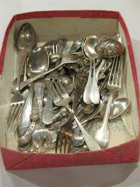 Appraisal: BOX LOT OF SILVER AND PLATED WARE Including eleven demitasse