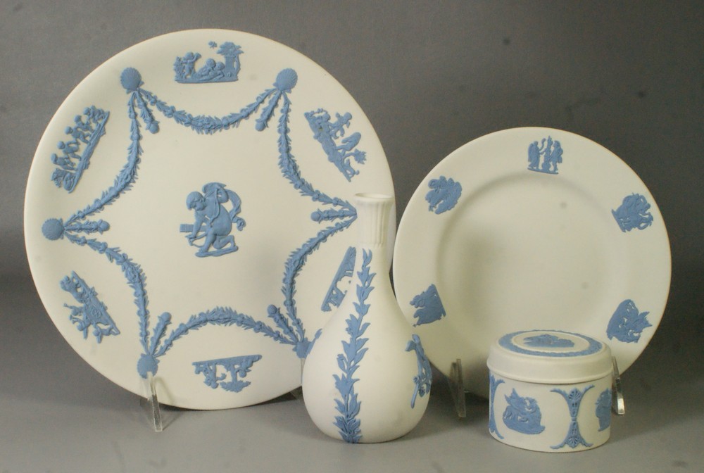 Appraisal: Pieces of Wedgwood white blue Jasperware including cherub plate B