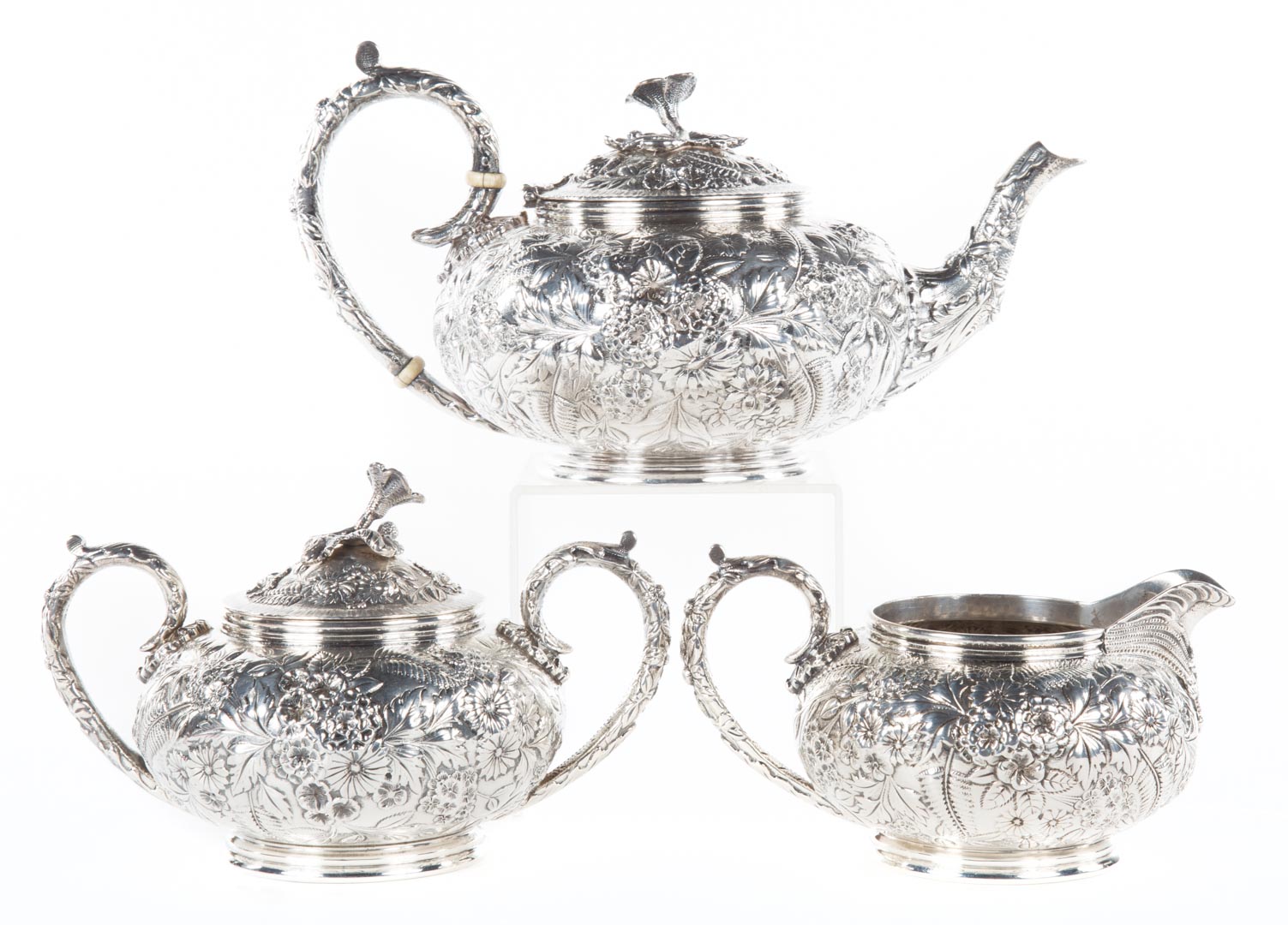 Appraisal: Kirk sterling silver -piece tea set including teapot in H