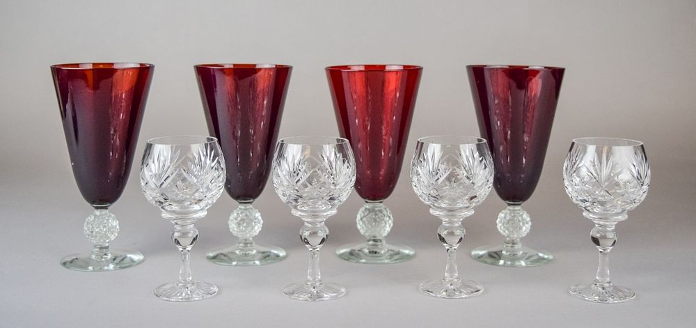 Appraisal: Grouping of Glassware red glass water goblets H Waterford style